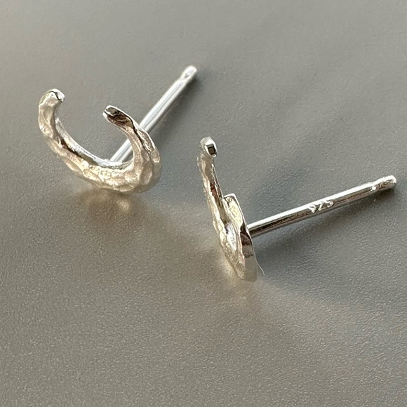 Tiny Silver Moon Ear Studs - Picture 9 of 11